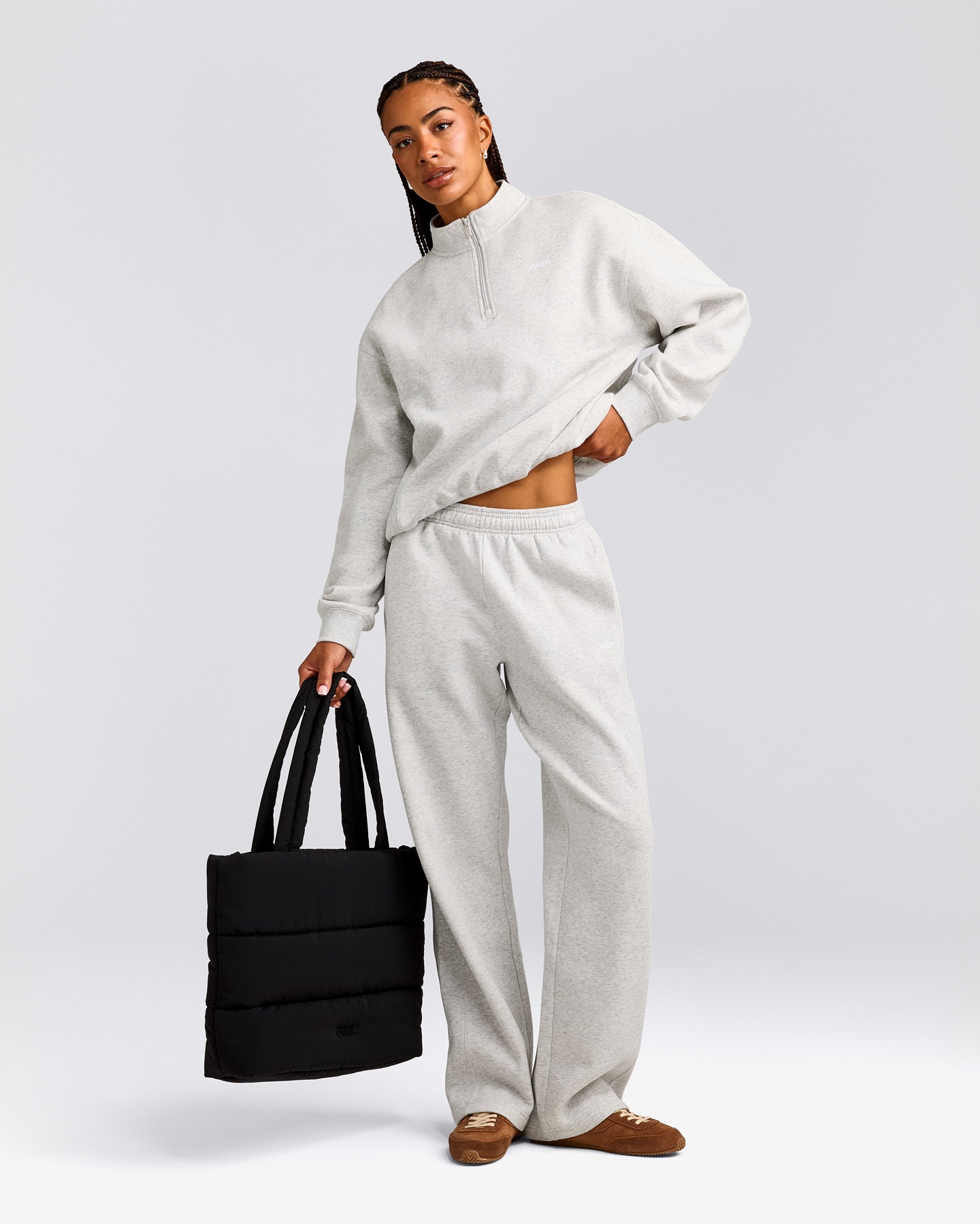 Foundations Cosy 1/4 Zip Sweatshirt | Light Gray Marl
