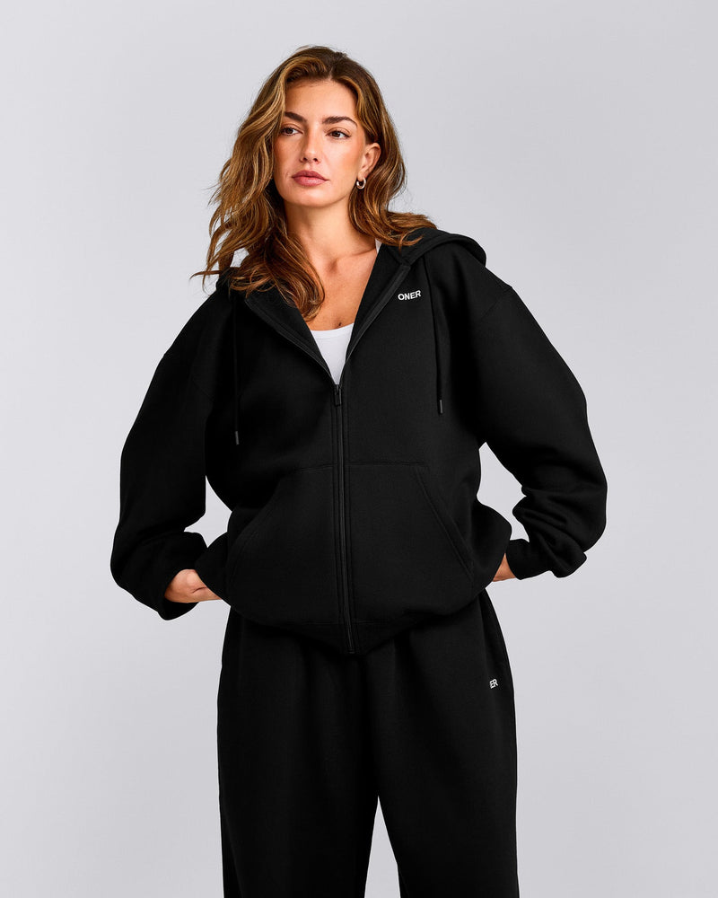 Foundations Cosy Oversized Zip Up Hoodie Black | Oner Active US