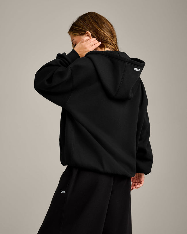 Foundations Cosy Oversized Zip Through Hoodie | Black