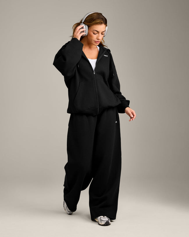 Foundations Cosy Oversized Zip Through Hoodie | Black
