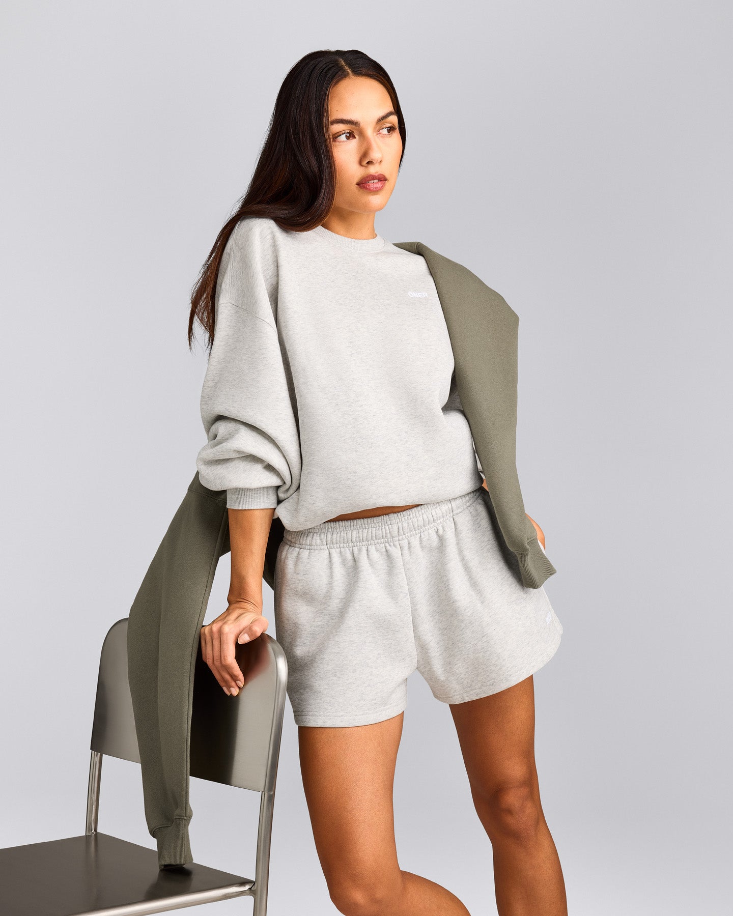 Foundations Cosy Oversized Shorts | Light Gray Marl
