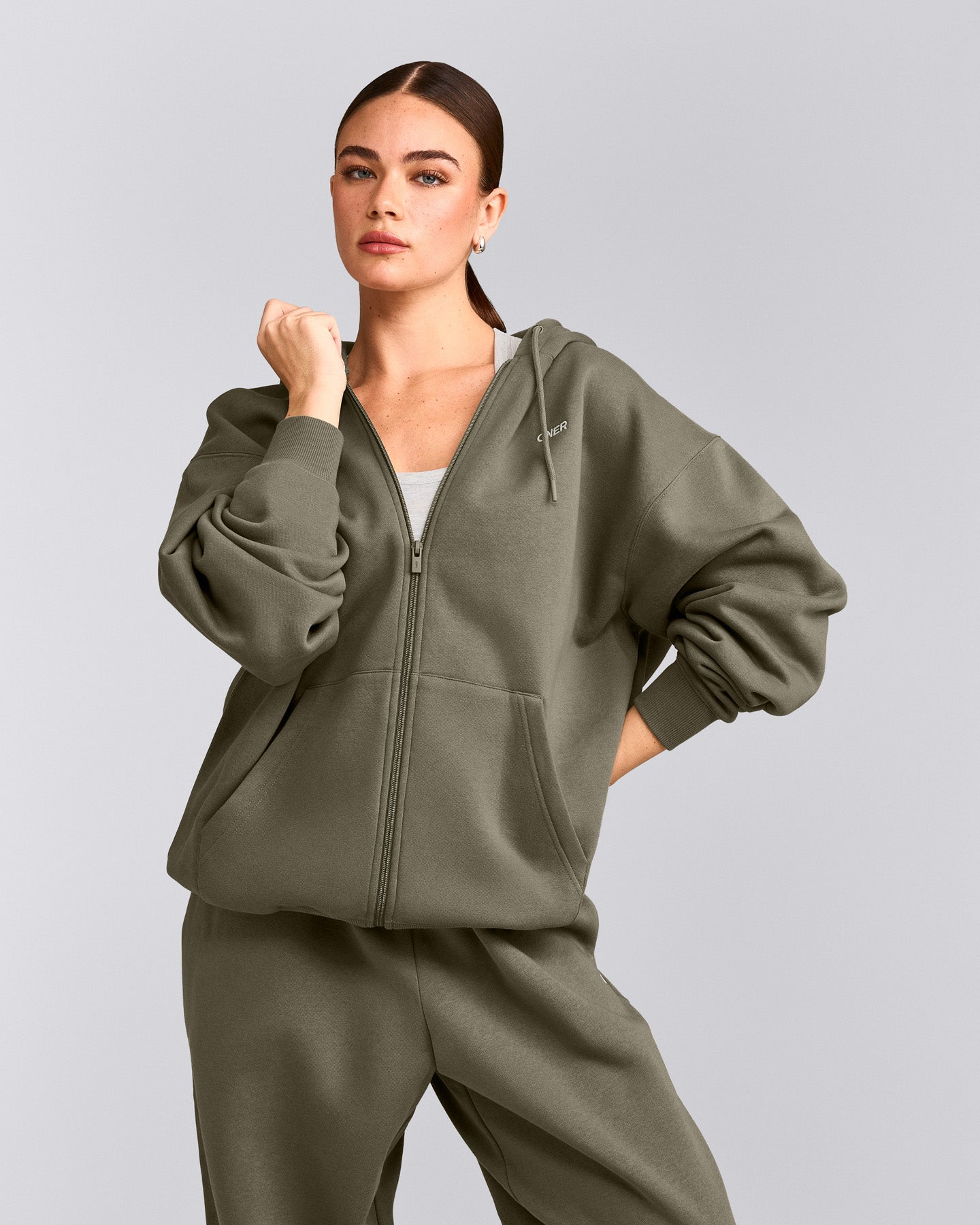 Foundations Cosy Oversized Zip Up Hoodie | Alpine Green