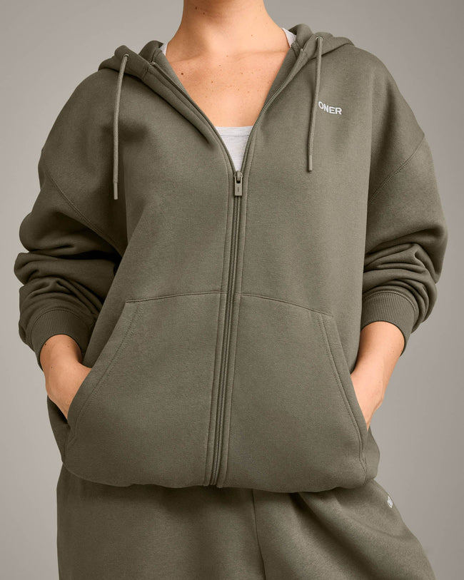 Foundations Cosy Oversized Zip Up Hoodie | Alpine Green