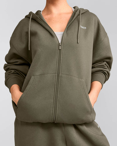 Foundations Cosy Oversized Zip Up Hoodie | Alpine Green