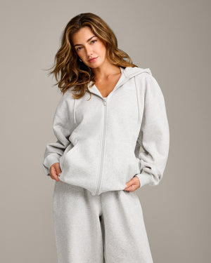 Foundations Cosy Oversized Zip Up Hoodie Light Gray Marl | Oner