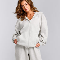 Foundations Cosy Oversized Zip Up Hoodie | Light Gray Marl