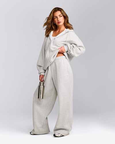 Foundations Cosy Oversized Zip Up Hoodie | Light Gray Marl