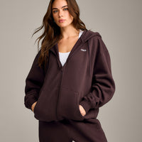 Foundations Cosy Oversized Zip Through Hoodie | Plum Brown