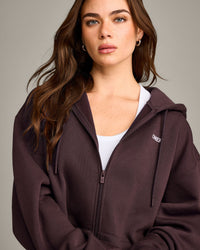 Foundations Cosy Oversized Zip Through Hoodie | Plum Brown