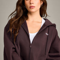 Foundations Cosy Oversized Zip Through Hoodie | Plum Brown