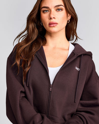 Foundations Cosy Oversized Zip Up Hoodie Plum Brown | Oner Active US