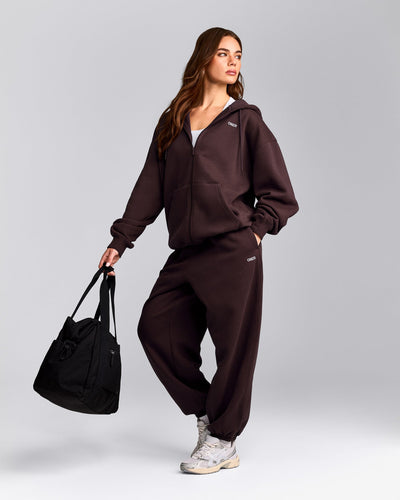 Foundations Cosy Oversized Zip Up Hoodie Plum Brown | Oner Active US