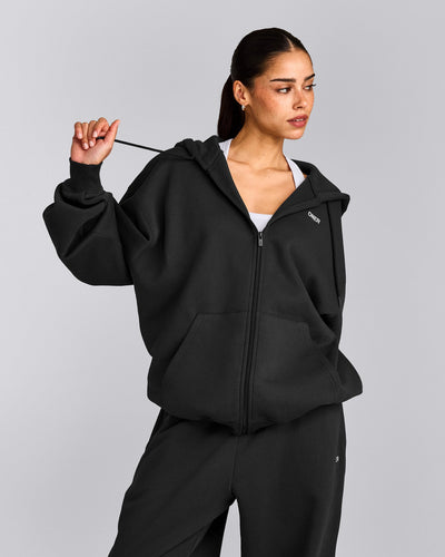 Foundations Cosy Oversized Zip Up Hoodie | Soft Black