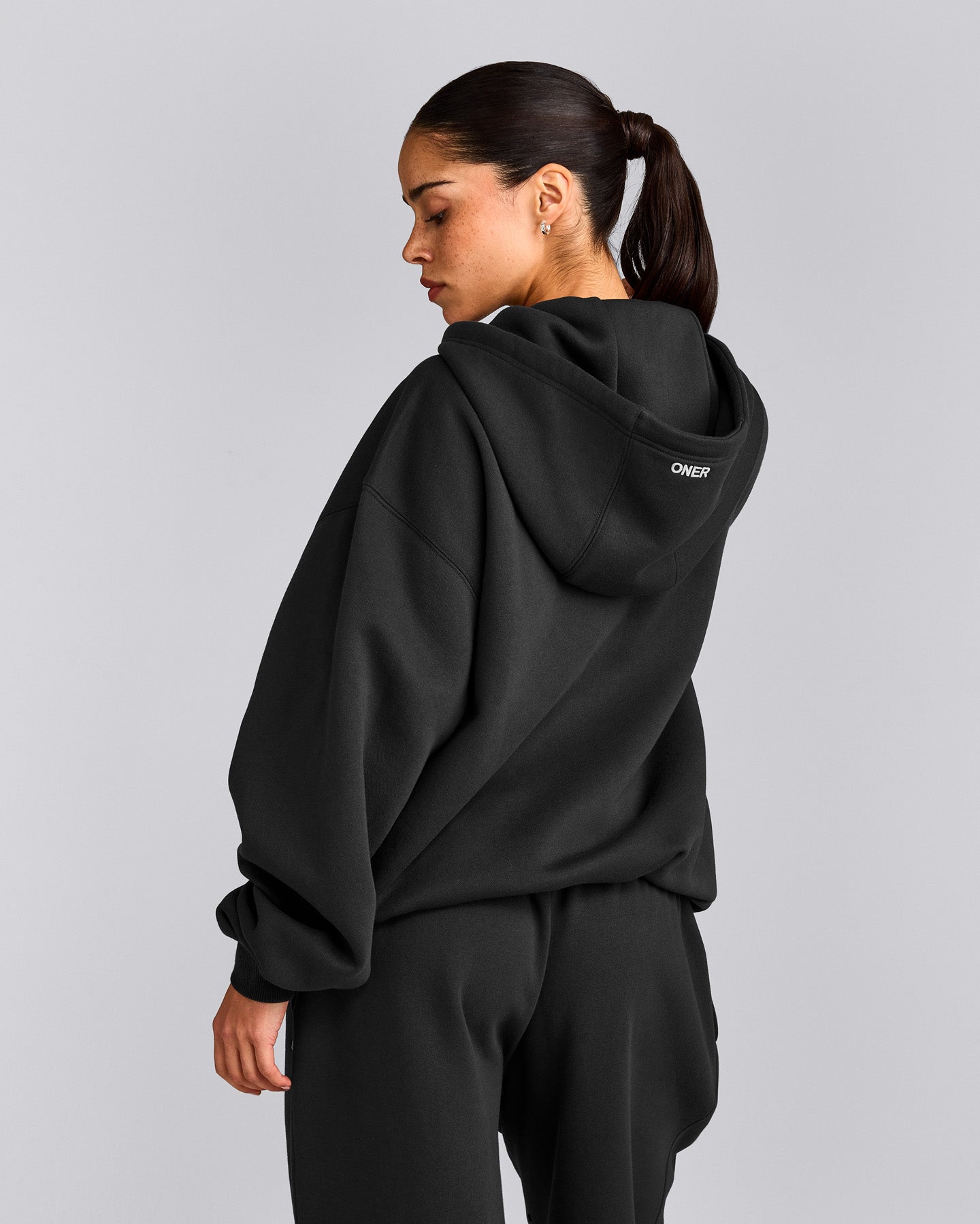Foundations Cosy Oversized Zip Up Hoodie | Soft Black