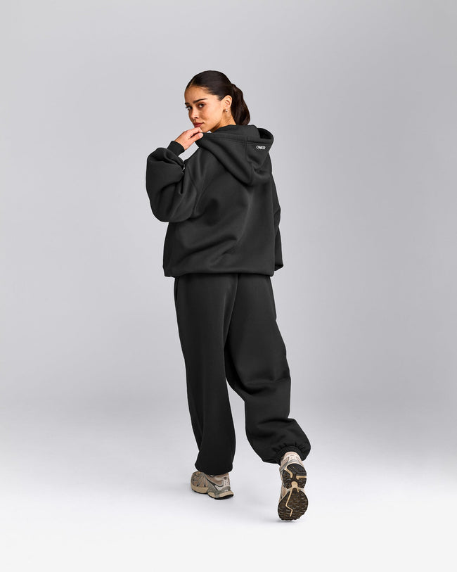 Foundations Cosy Oversized Zip Up Hoodie | Soft Black