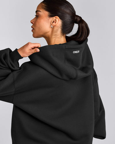 Foundations Cosy Oversized Zip Up Hoodie | Soft Black
