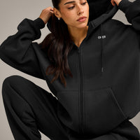 Foundations Cosy Oversized Zip Up Hoodie | Soft Black