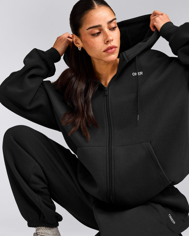 Foundations Cosy Oversized Zip Up Hoodie | Soft Black