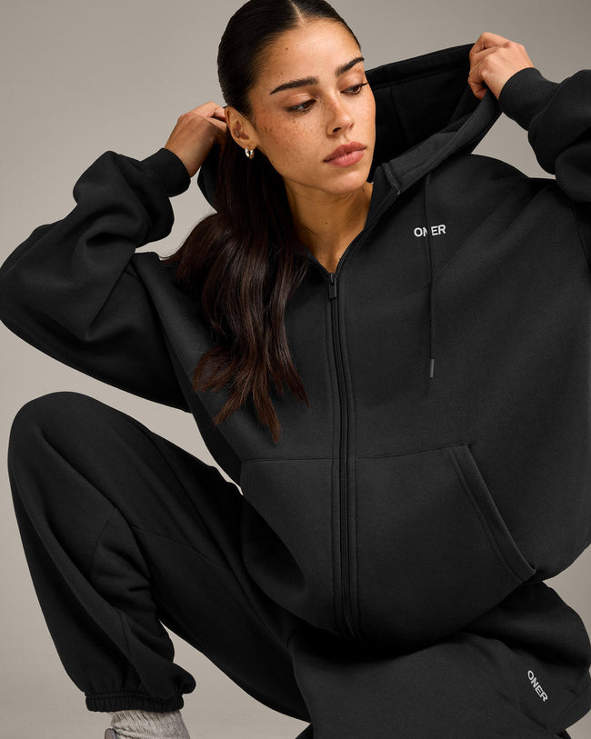 Foundations Cosy Oversized Zip Up Hoodie | Soft Black