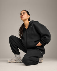 Foundations Cosy Oversized Zip Up Hoodie | Soft Black