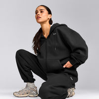 Foundations Cosy Oversized Zip Up Hoodie | Soft Black