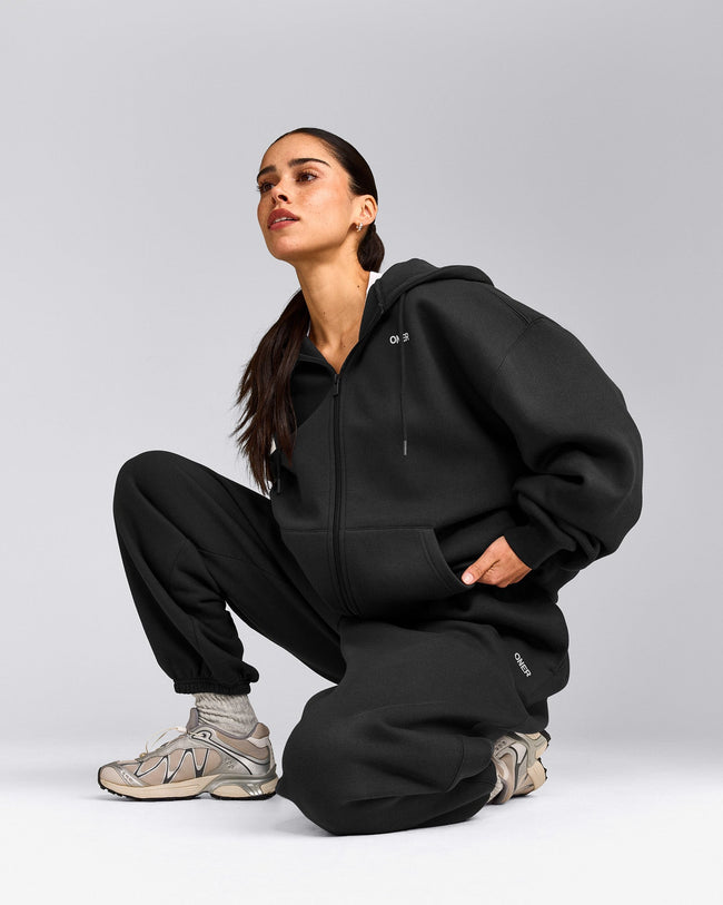 Foundations Cosy Oversized Zip Up Hoodie | Soft Black