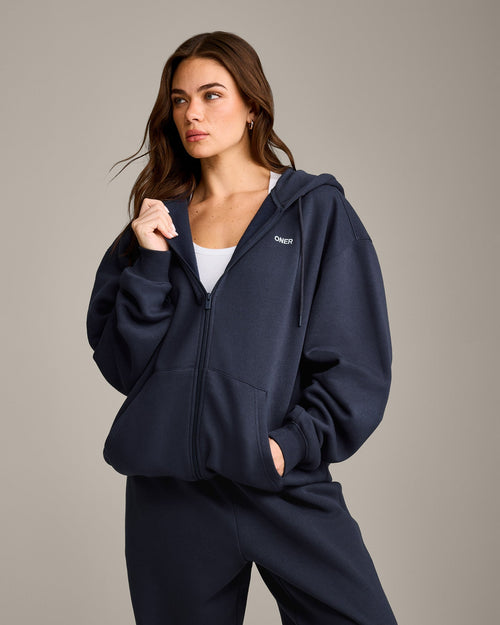 Foundations Cosy Oversized Zip Up Hoodie | True Blue