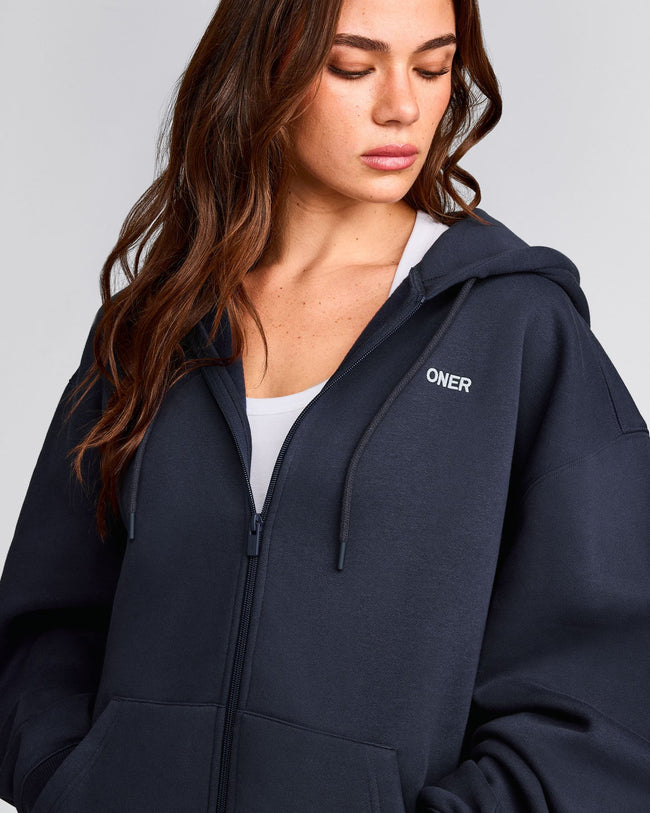 Foundations Cosy Oversized Zip Up Hoodie | True Blue