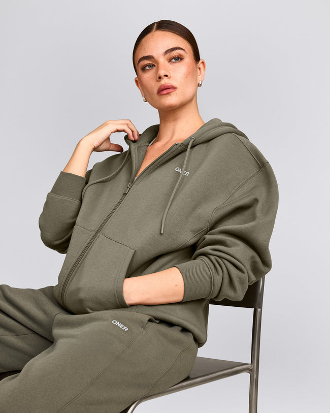 Foundations Cosy Zip Up Hoodie | Alpine Green