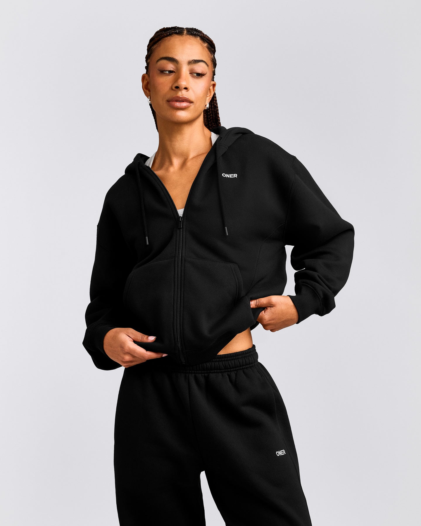 Foundations Cosy Zip Up Hoodie | Black
