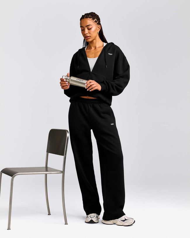 Foundations Cosy Zip Up Hoodie | Black