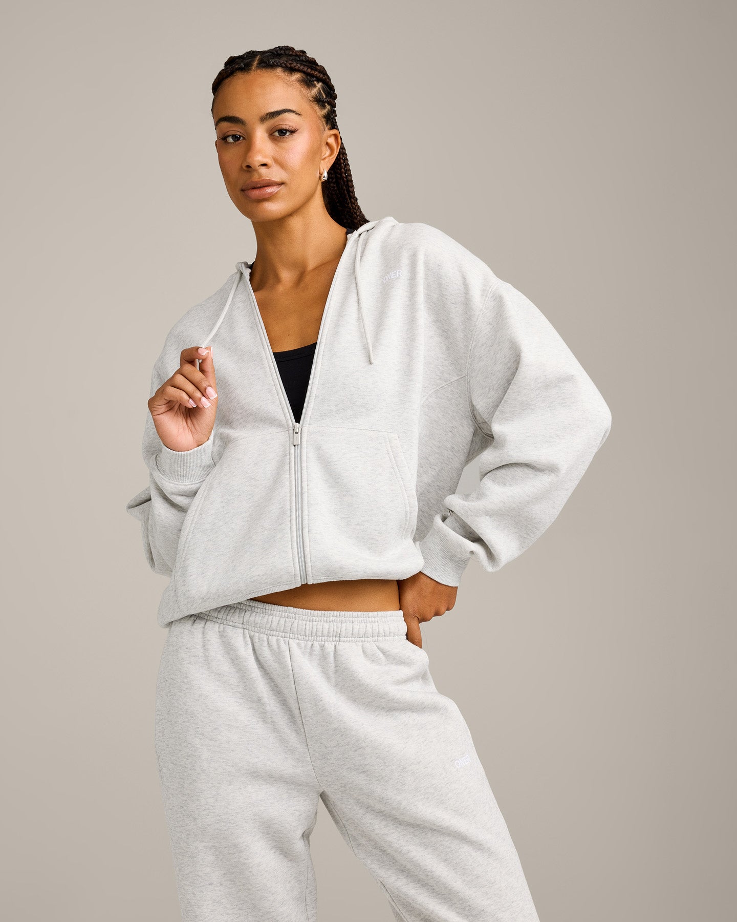 Foundations Cosy Zip Up Hoodie | Light Gray Marl