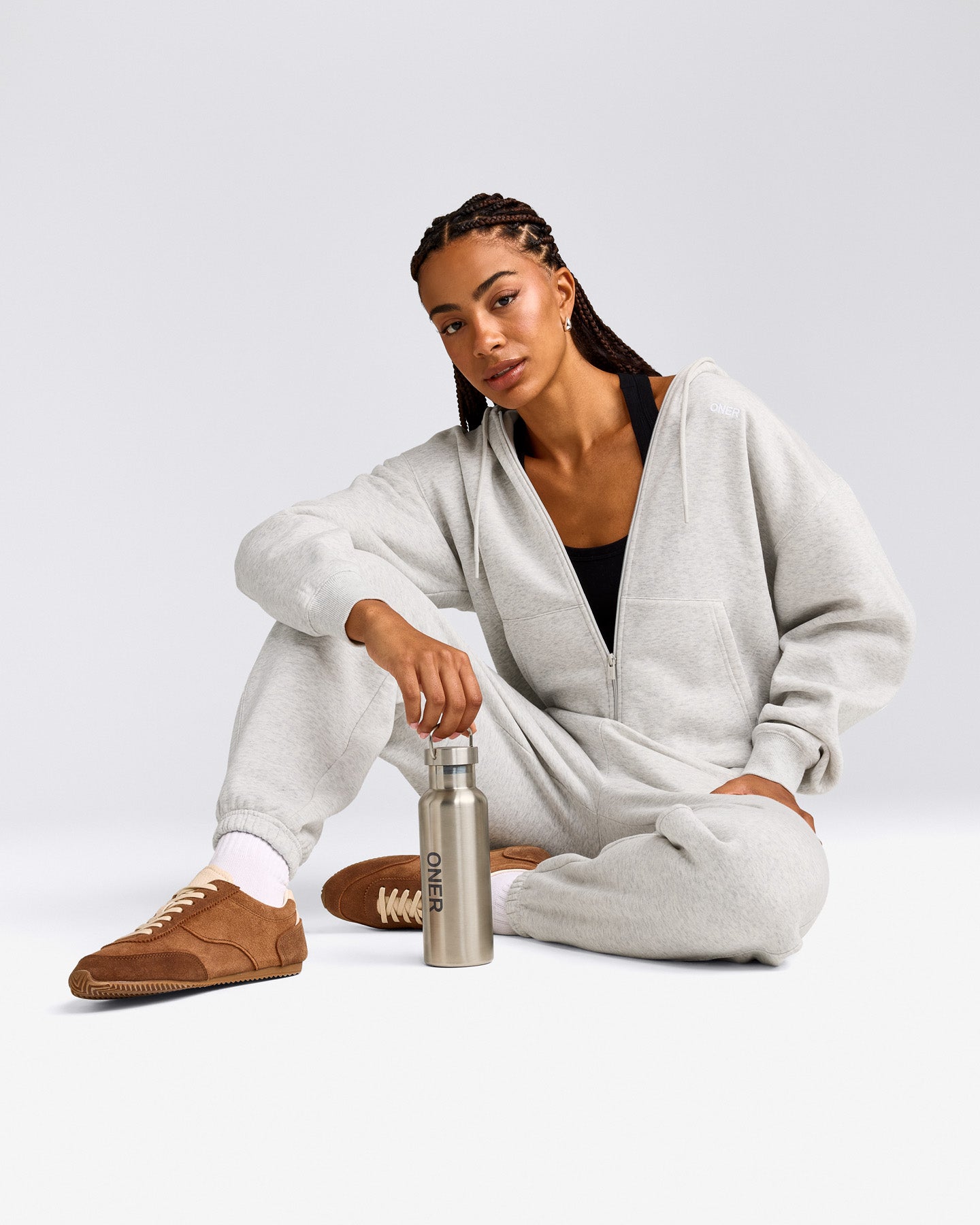 Foundations Cosy Zip Up Hoodie | Light Gray Marl