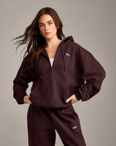 Foundations Cosy Zip Up Hoodie | Plum Brown