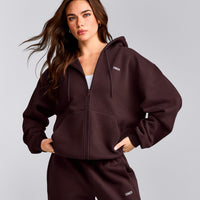Foundations Cosy Zip Up Hoodie | Plum Brown