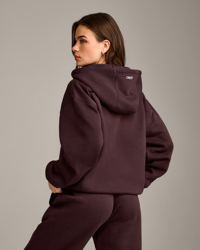 Foundations Cosy Zip Up Hoodie | Plum Brown