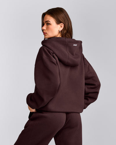 Foundations Cosy Zip Up Hoodie | Plum Brown
