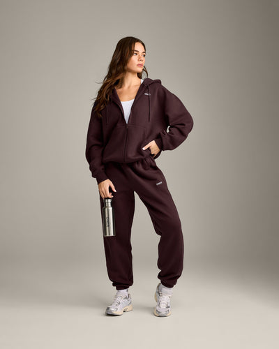 Foundations Cosy Zip Up Hoodie | Plum Brown