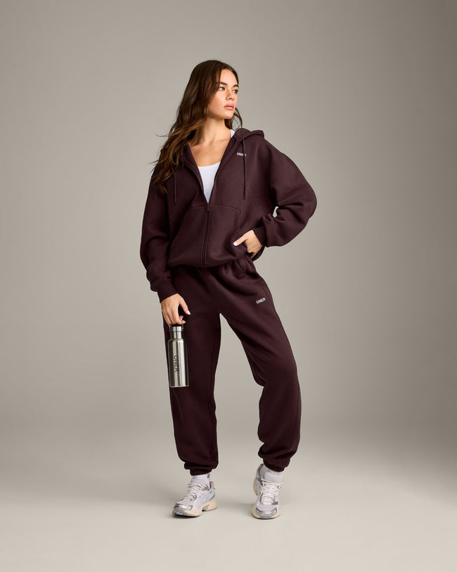 Foundations Cosy Zip Up Hoodie | Plum Brown