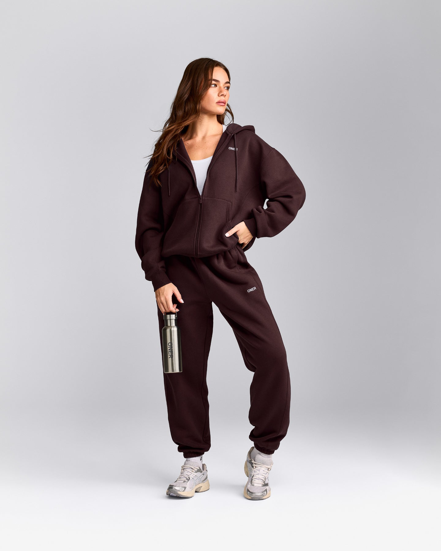 Foundations Cosy Zip Up Hoodie | Plum Brown