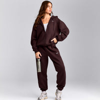 Foundations Cosy Zip Up Hoodie | Plum Brown