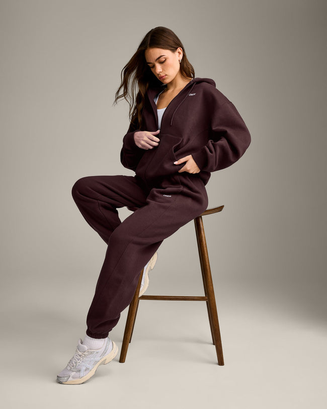 Foundations Cosy Zip Up Hoodie | Plum Brown