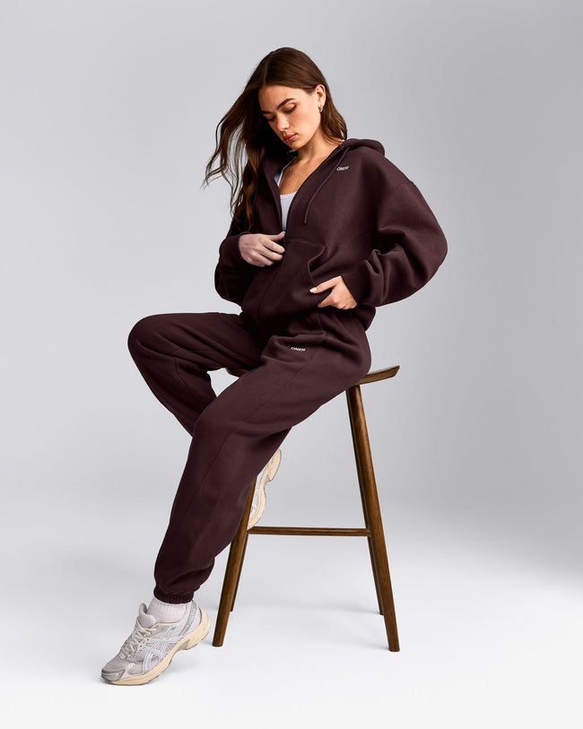 Foundations Cosy Zip Up Hoodie | Plum Brown