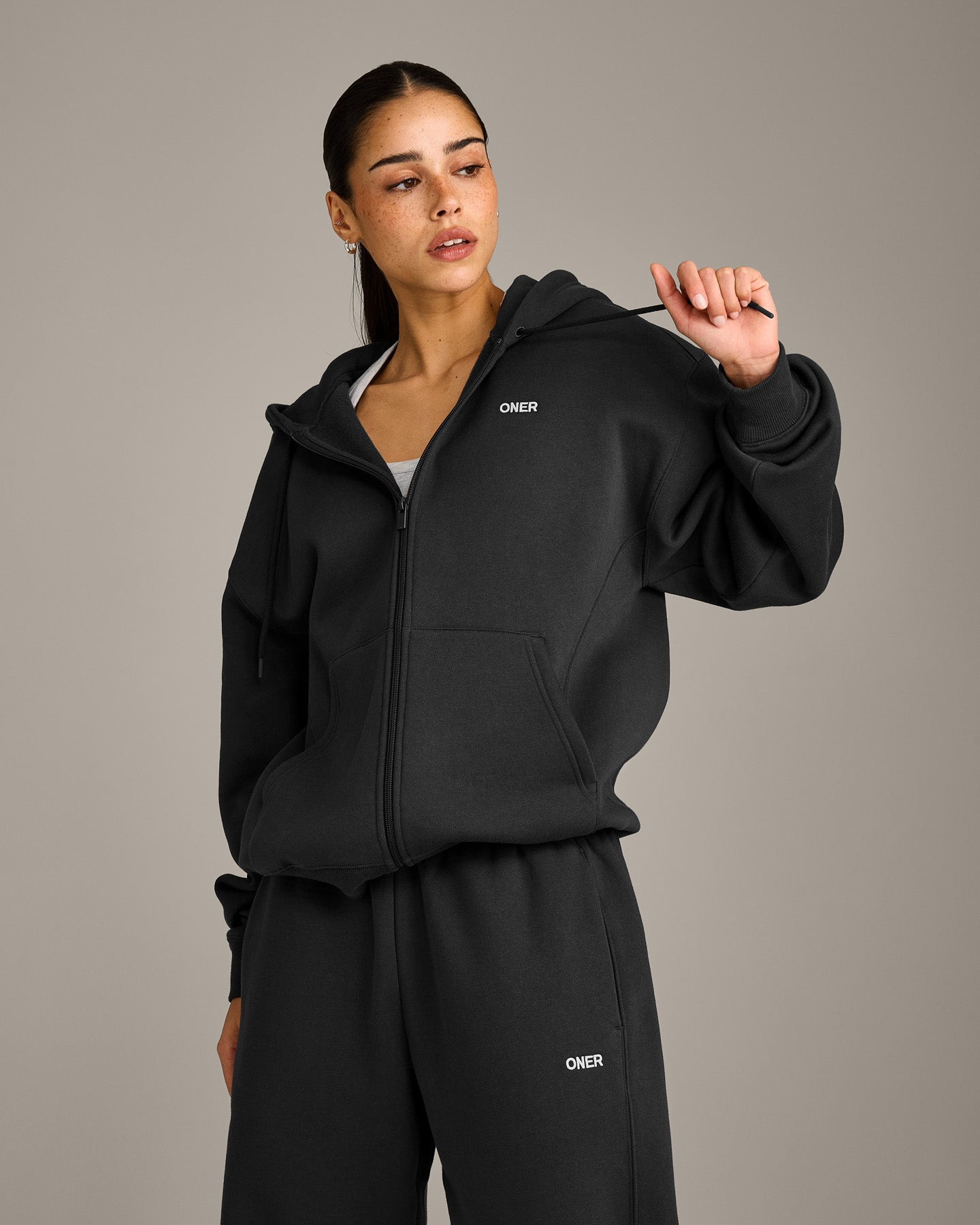Foundations Cosy Zip Up Hoodie | Soft Black