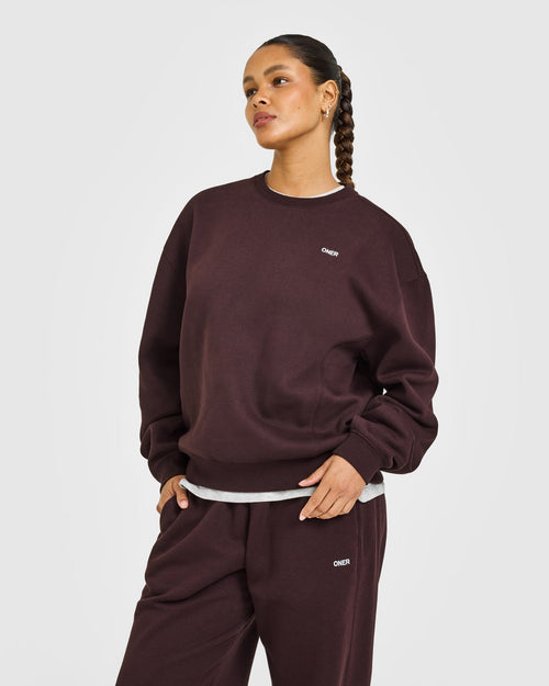 Oner Modal Foundations Crew Neck Sweatshirt with Grey Logo | Plum Brown