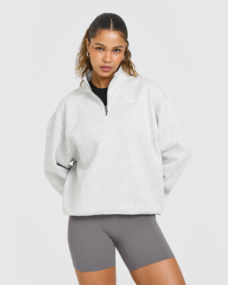 Foundations Oversized 1/4 Zip Sweatshirt in Light Grey Marl | Oner
