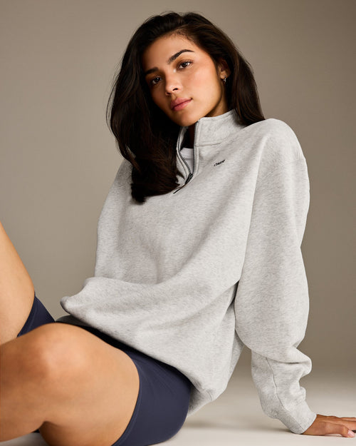 Oner Modal Foundations Oversized 1/4 Zip Sweatshirt | Light Grey Marl