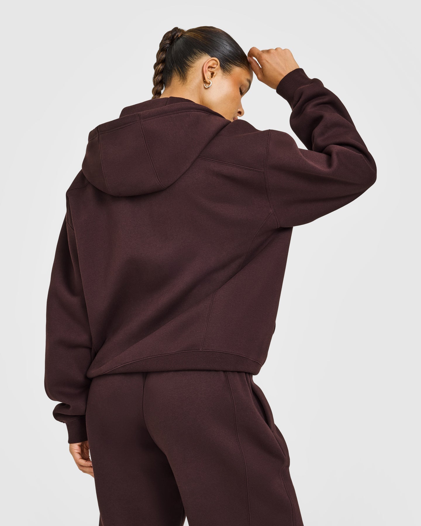 Foundations Zip Through Hoodie with Grey Logo | Plum Brown
