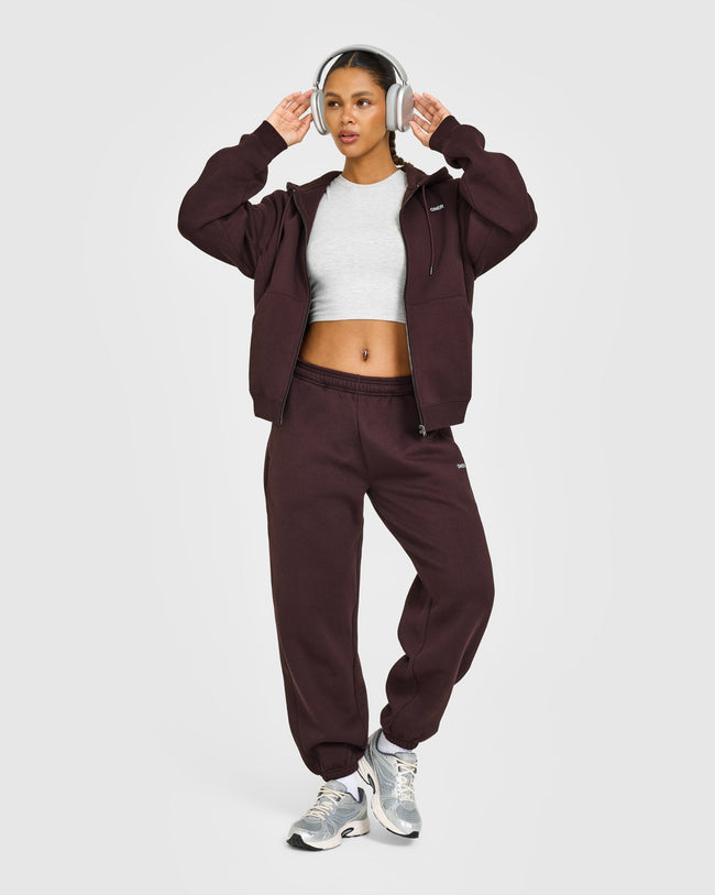 Foundations Zip Through Hoodie with Grey Logo | Plum Brown