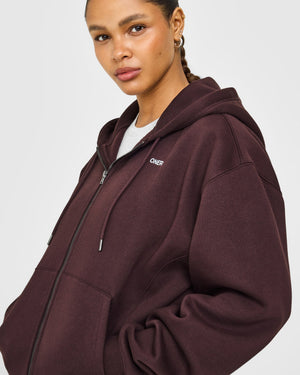 Foundations Zip Up Hoodie with Grey Logo in Plum Brown | Oner